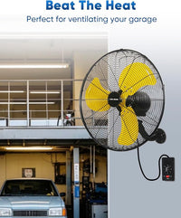 KEN BROWN 20 Inch Oscillating Wall Mount Fan, 4,460 CFM High Velocity Industrial Wall Fan for Indoor, Commercial, Residential, Warehouse, Greenhouse, Workshop, Basemen