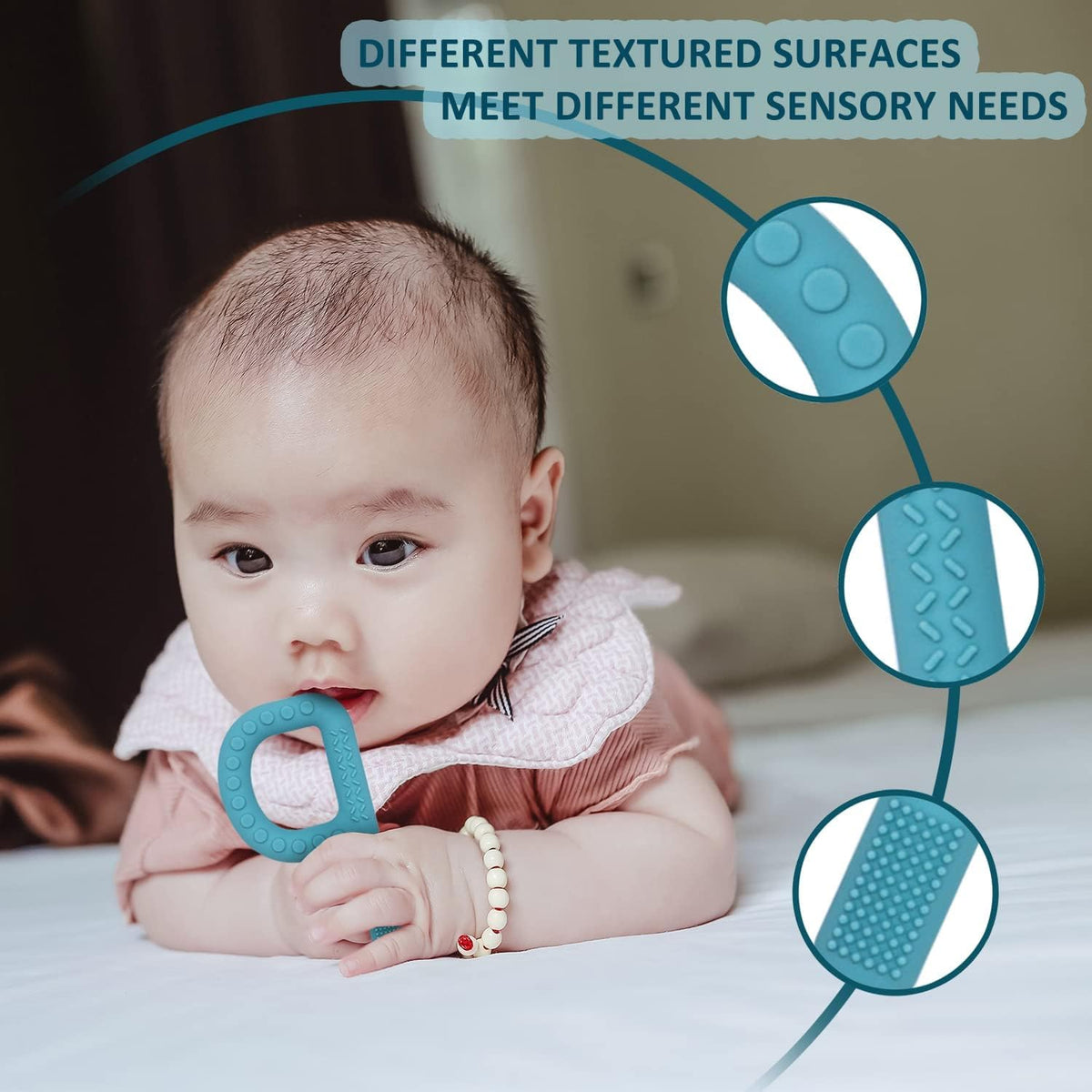 Teething Toys for Baby 3-6-12 Months 4 Pack P Shape - Blue/Khaki/Green/Gray - image 3