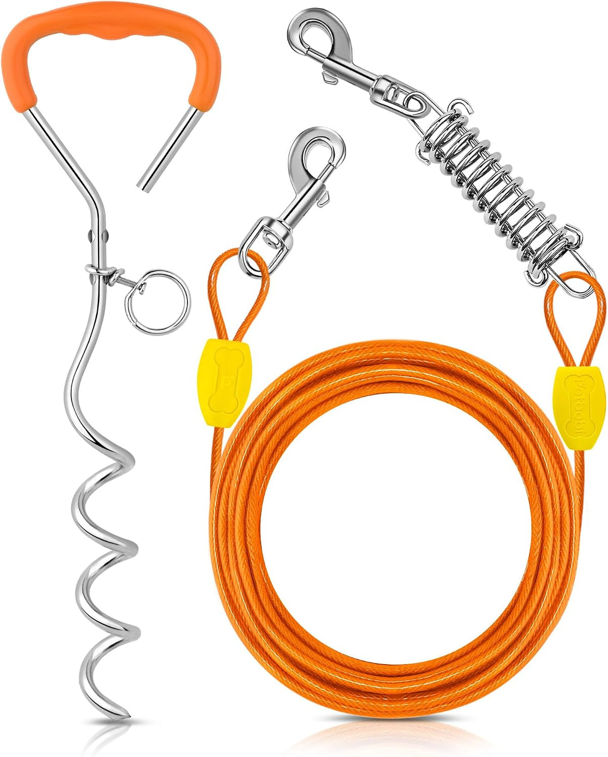 Petbobi Dog Tie Out Cable and Stake - 10 ft (120 lbs) / Orange