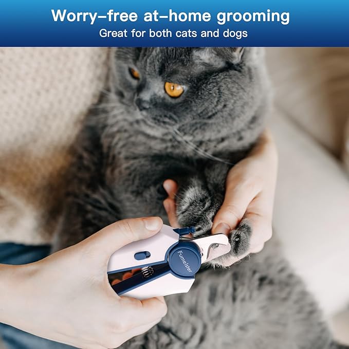 Type-C Rechargeable Dog & Cat Nail Clippers - LED Pet Nail Trimmer with Built-in Nail File, Extra Sharp Blades for Small & Medium Dogs, Indoor Cats (Blue)