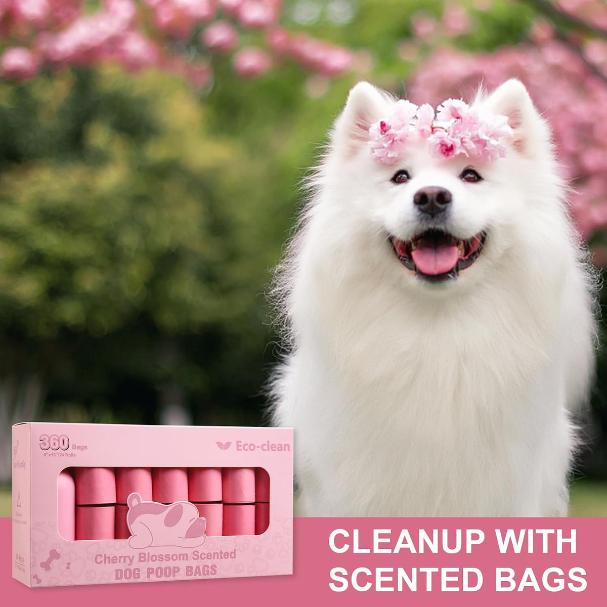 ECO-CLEAN Dog Poop Bags, 24 Rolls/360 Bags with Dispenser – Essentials for Dogs - Pink-Scented - image 3