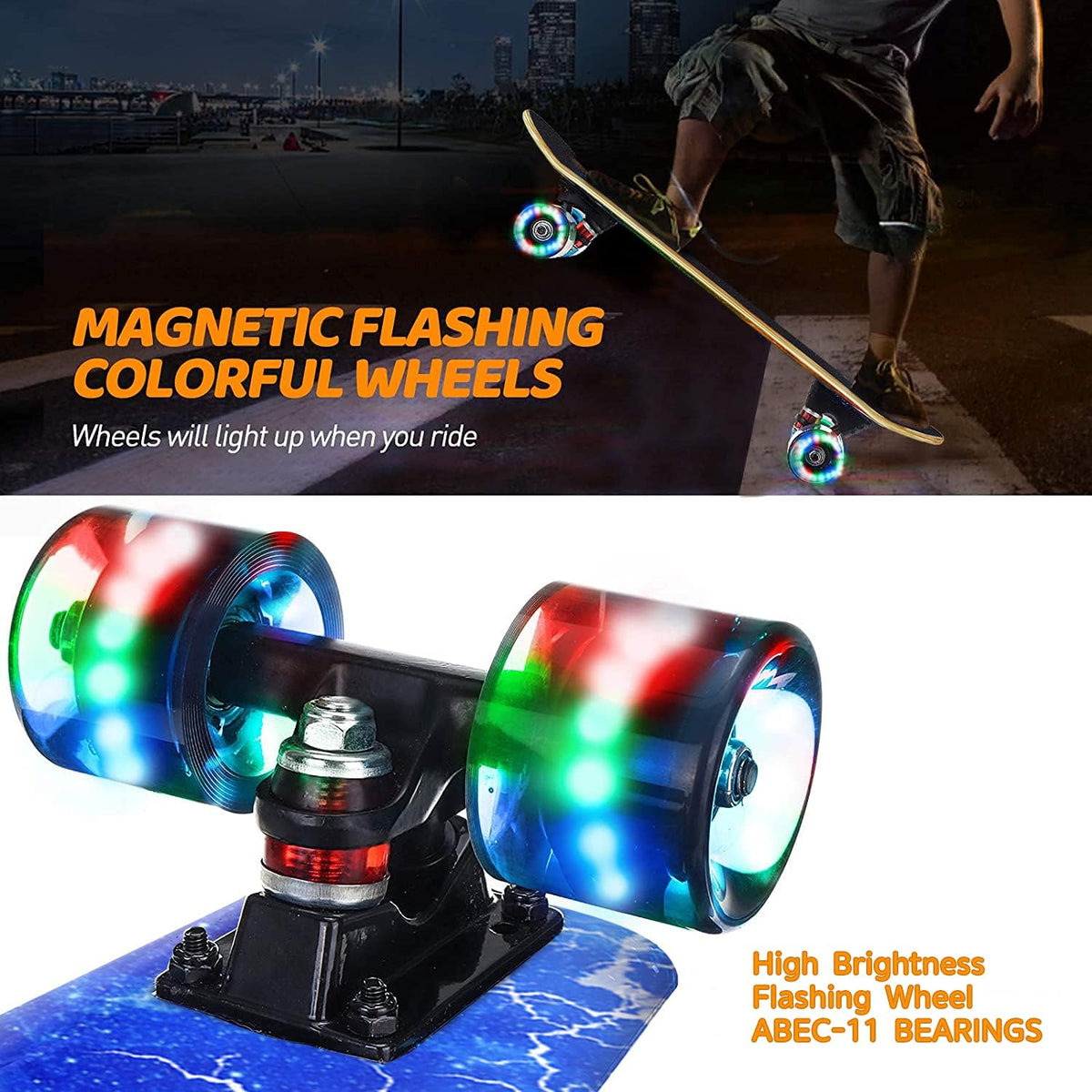 Skateboards with Colorful Flashing Wheels for Beginners, Kids - 1-Lighting - image 2