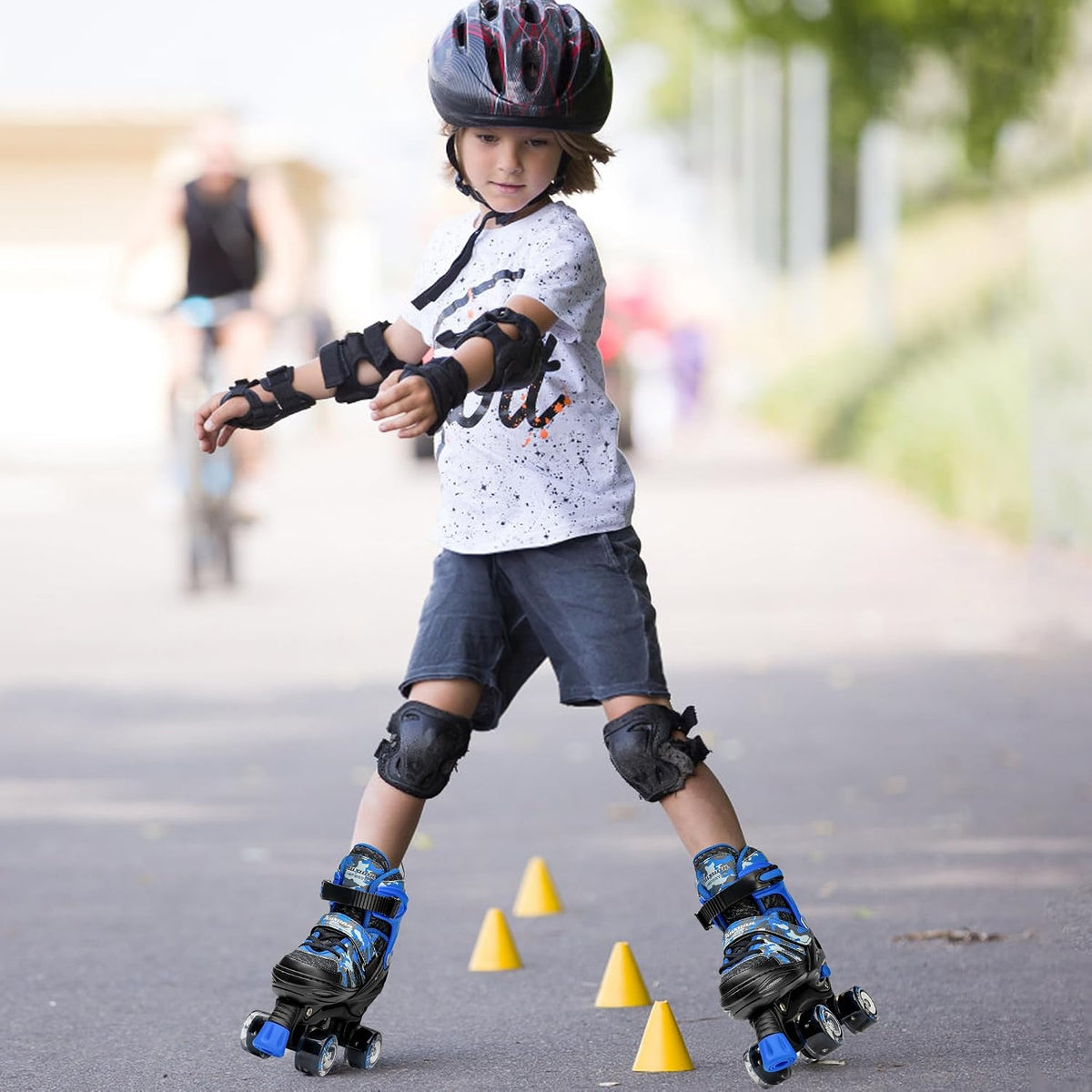 Kuxuan Adjustable Roller Skates with Fun Illuminating Rollerskate - Camo Blue / Large - Youth(4-7US) - image 4