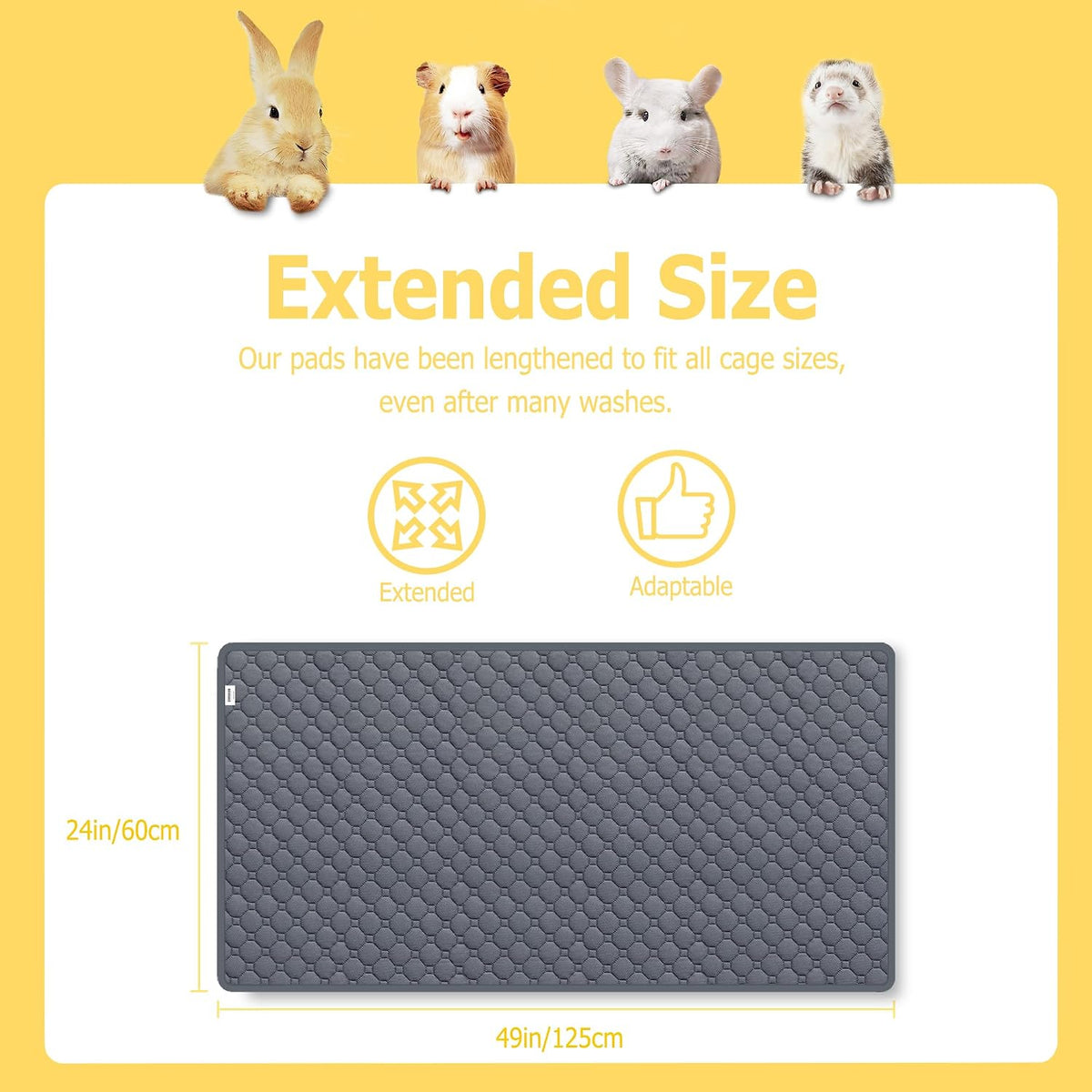 Three pack of washable fleece guinea pig cage liners, 49 x 24 inches - view 3