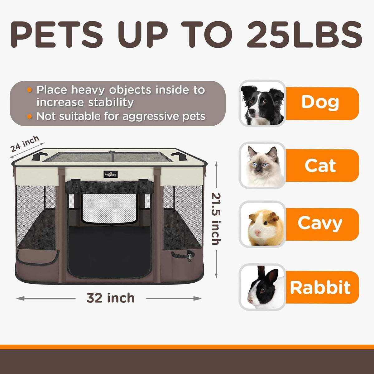 Foldable Pet Kitten Playpen - Brown 03 / Medium(32''×24''×21.5'') - image 3