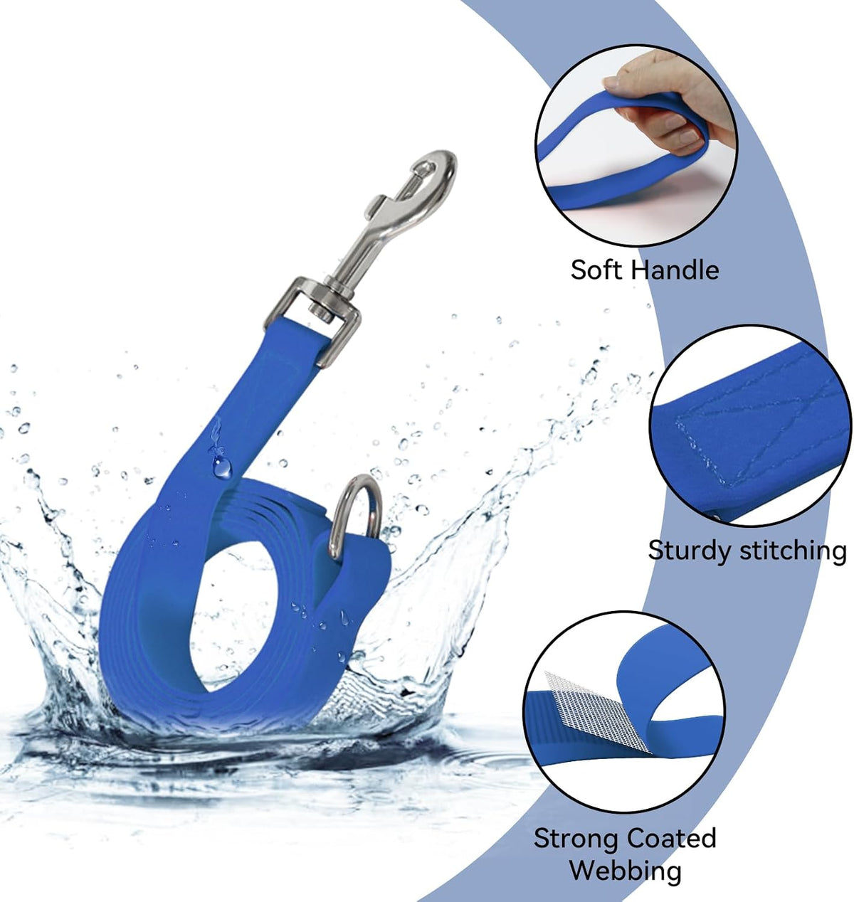 Waterproof Dog Leash, 5/6 FT Durable Odor-Proof Dog Leashes with Strong Metal Hooks Fits Small - Blue / 6FT - 1 inch Width - image 2