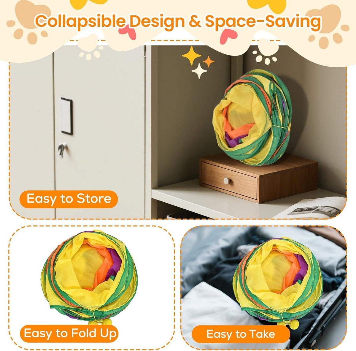 E-3-Way Cat Tunnel for Indoors Cats with Peek Holes & Hanging Balls – Essentials for Cats - image 2