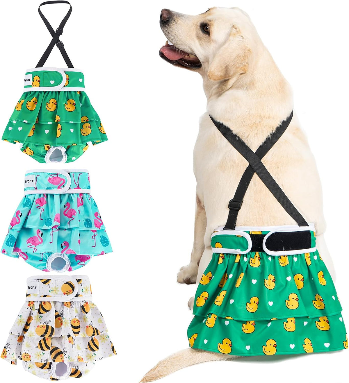 Avont 3 Pack Washable Female Dog Diaper with Suspender - Animal / XL