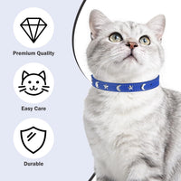 Leather Cat Collar, Breakaway Kitten Collars with Bell, Black – Essentials for Small Pets - Blue_Star & Moon / 8"-12" Cats / Mini Dogs(Pack of 1) - image 3