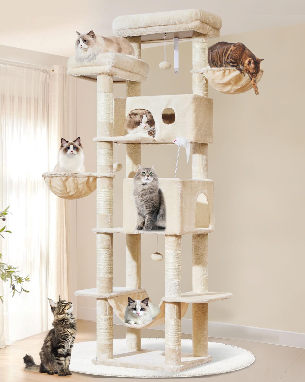 Taoqimiao 32.2in Cat Tree with Toy - Beige / 76 inch