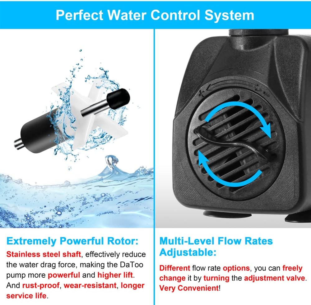 DaToo 50GPH 3W Small Submersible Water Pump Mini Fountain Pump Ultra - 25W 400GPH (With 5ft Free Tubing) - image 3
