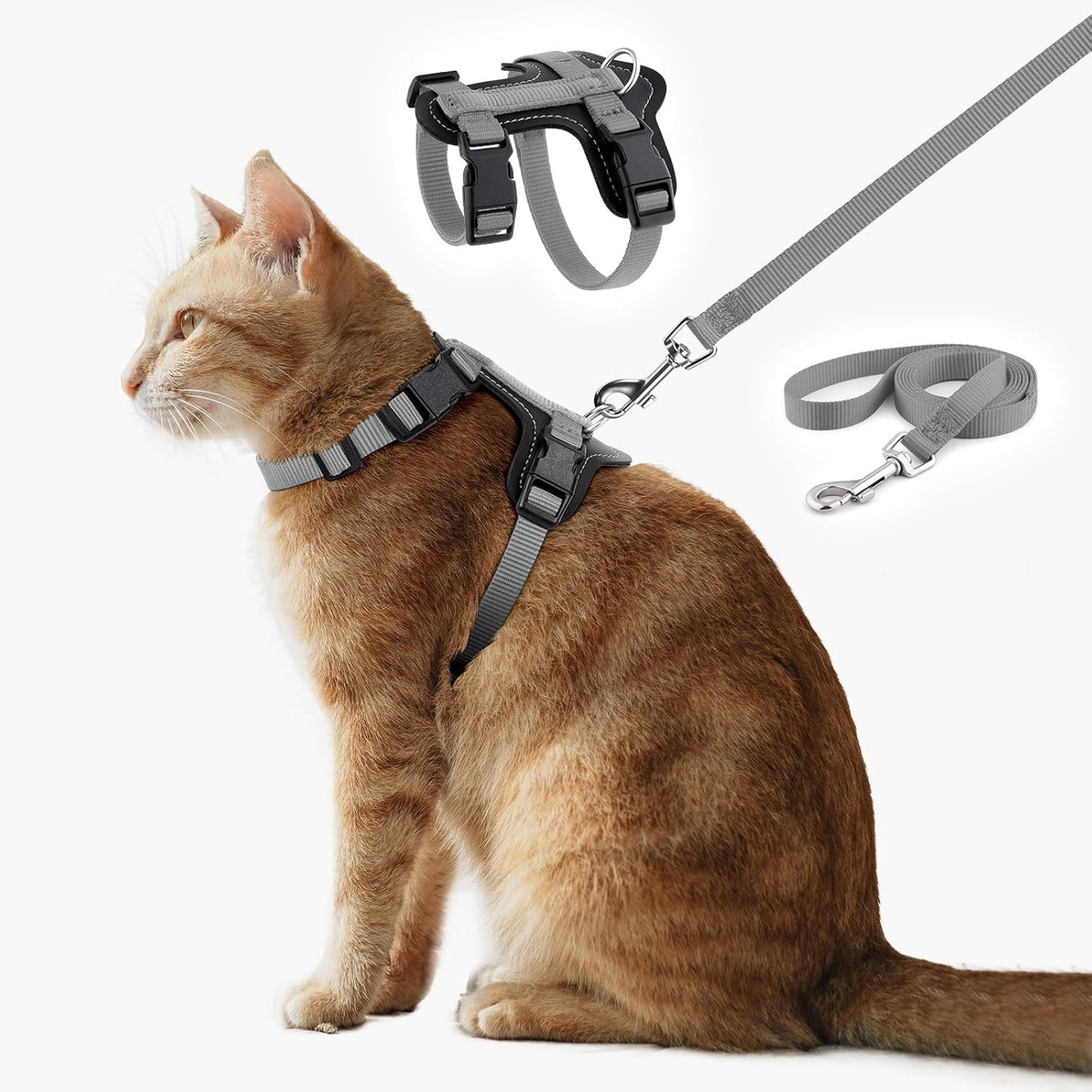 Plutus Pet Adjustable Cat Harness and Leash Set - Gray