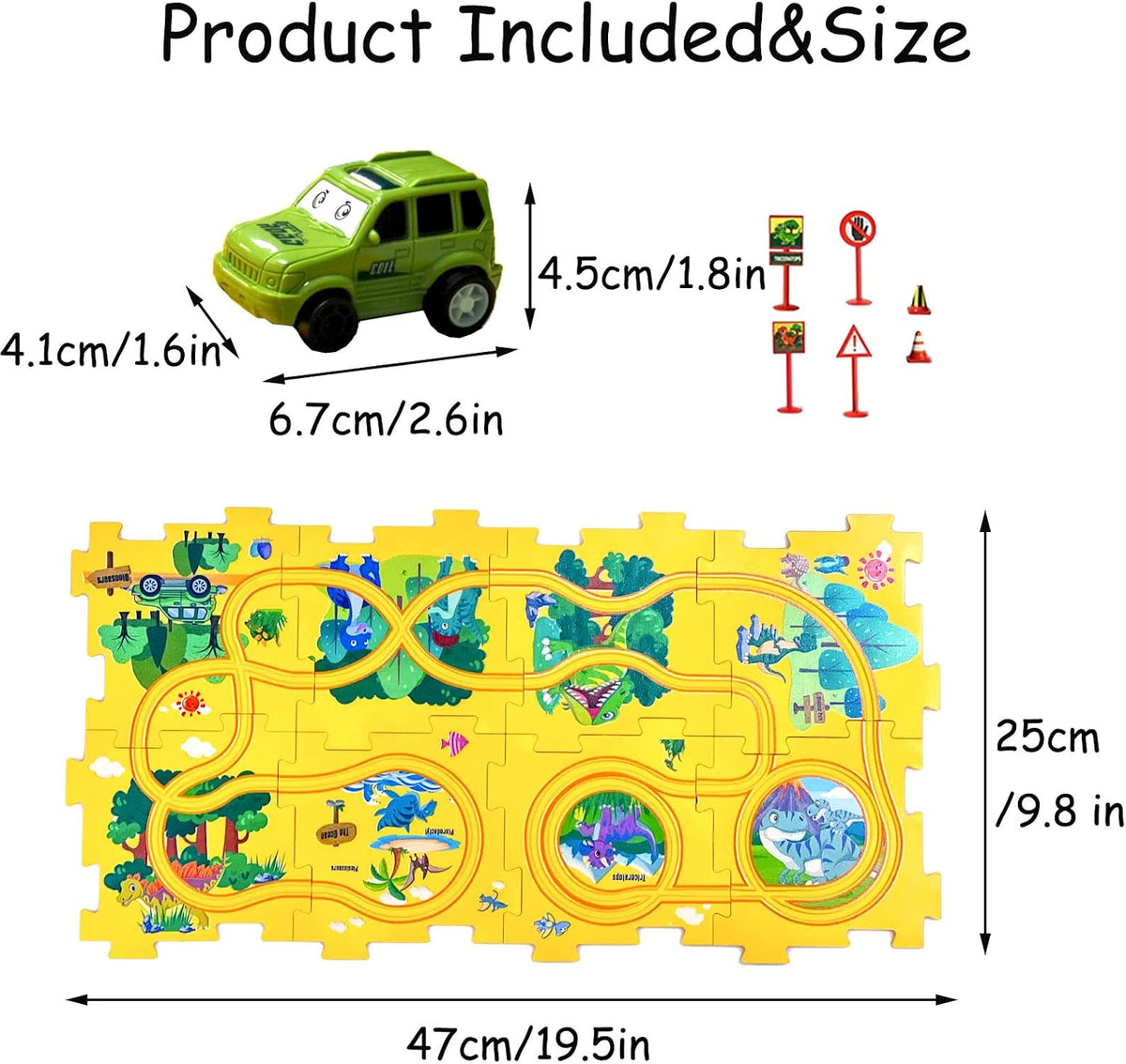 Ubegger puzzle car track set with puzzle road pieces, road signs and battery cars - view 12