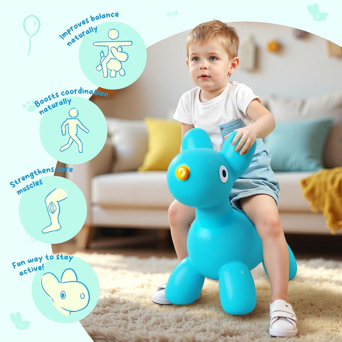 ZOOJOY Inflatable Horse Hopping Toy - Blue Dog Bouncy Animals - image 4