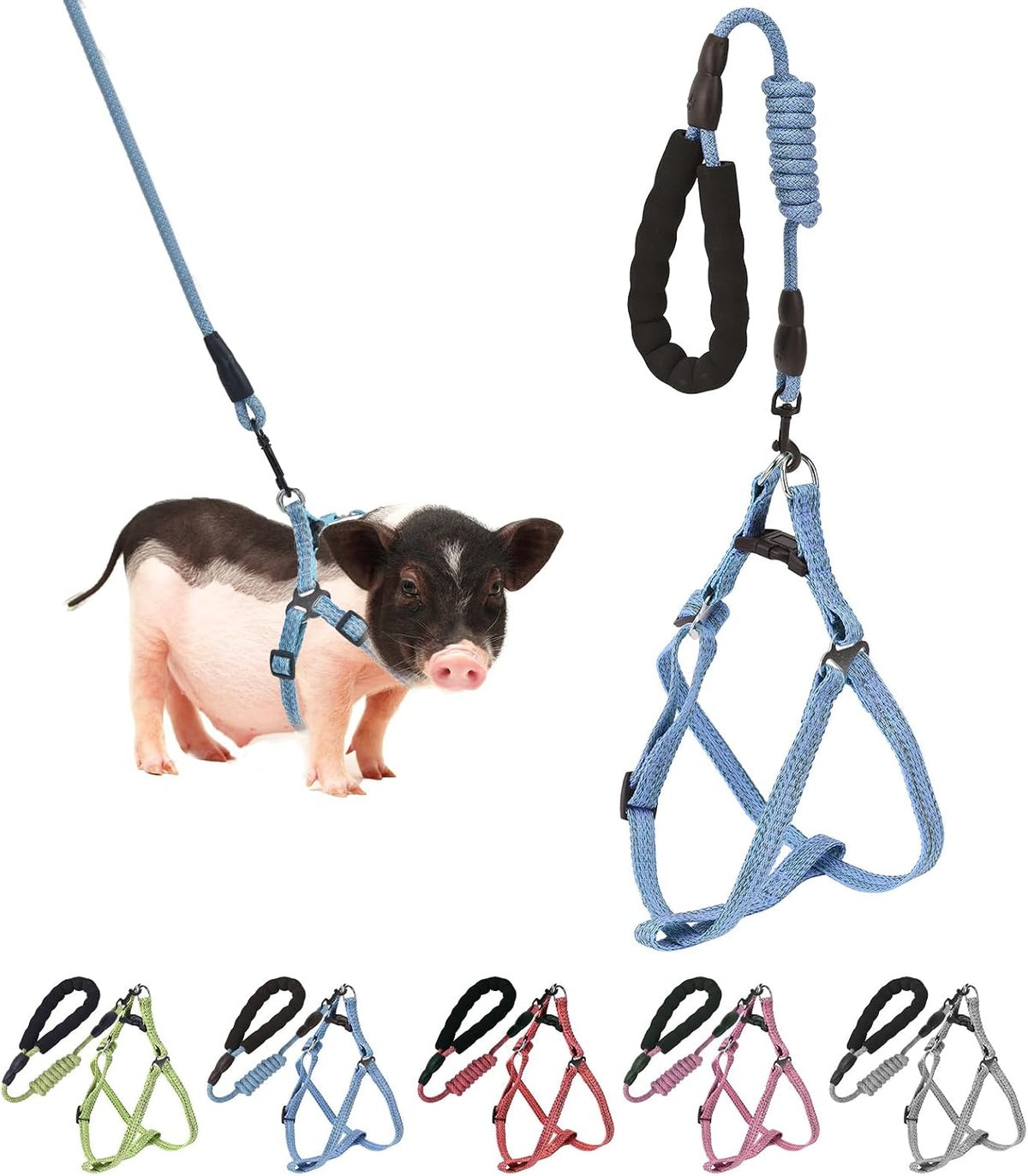 YeeBeny Mini Pig Harness Adjustable with Leash Foam Handle Pink - Blue / XL