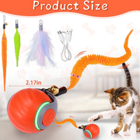 Interactive Cat Toy Ball - Automatic Interactive Cat Toys for Indoor Cats with 3 Tails, 2 Speeds - 1 Pack Orange - image 2