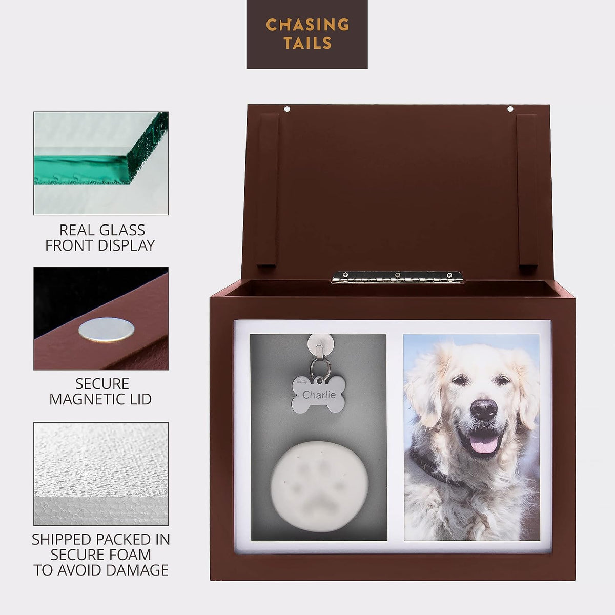 Large Dog Urn for Ashes, Pet Memorial Keepsake Photo Box - Brown - image 3