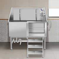 50" Pet Dog Bathing Station W/Stairs, Professional Stainless Steel Dog Grooming Tub W/Soap Box, Faucet,Rich Accessory, Dog Bathtub for Large,Medium,Small Pets, Washing Sink for Home (50" Right ramp)