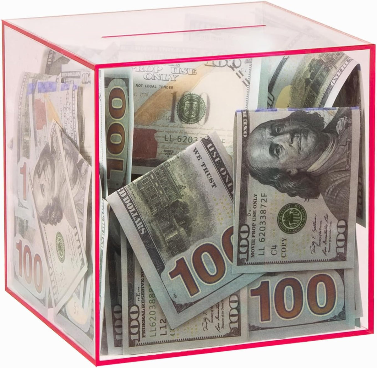 Clear Piggy Bank for Adults/Kids - Pink-cube / Small