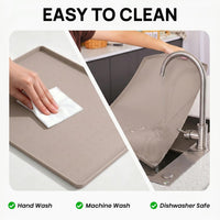 YINEYA 2 Pack Silicone Dog & Cat Food Mat Waterproof 18" x 12" - Taupe / 24" x 16" - image 3