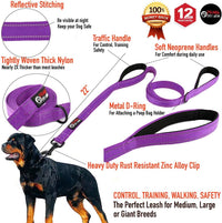 Dog Leash 6ft Long, Traffic Padded Two Handle, Heavy Duty - 6FT / Deep Purple - image 2