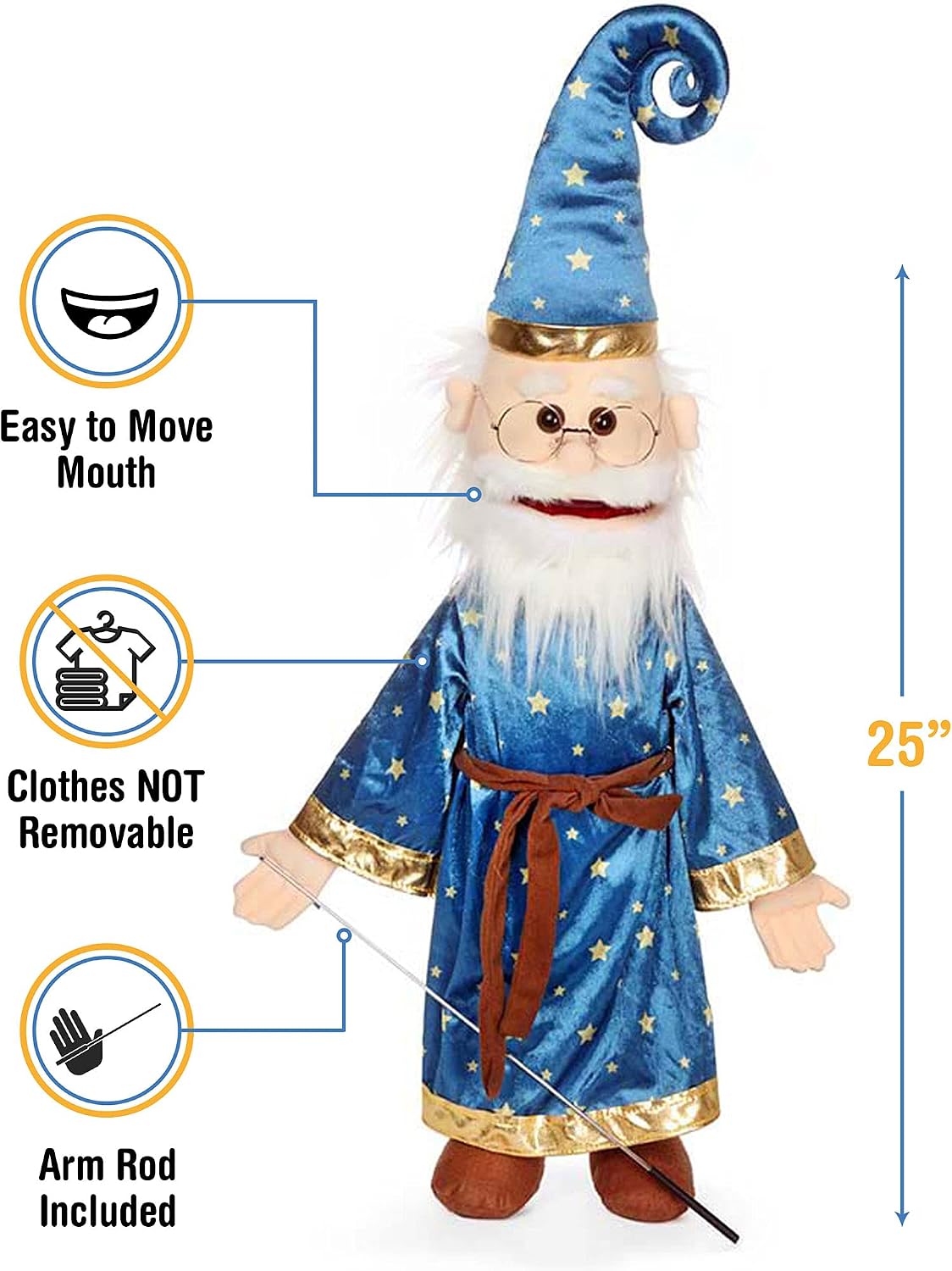 Silly Puppets 25 inch full-body wizard ventriloquist puppet with glasses - view 3