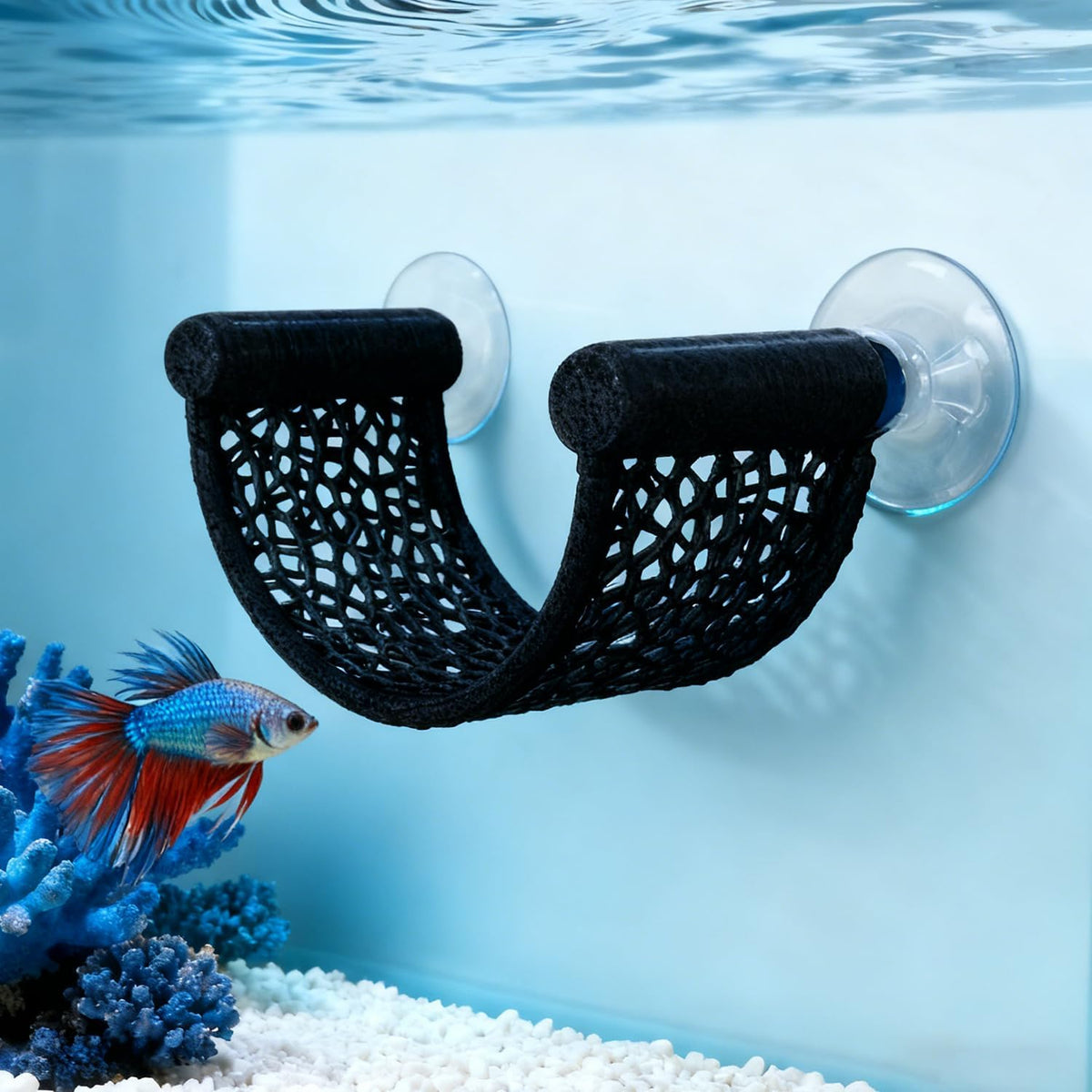 Betta Fish Hammock, White Floating Resting Leaf with Suction Cup - black