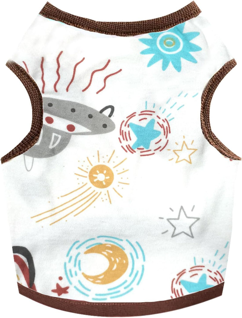 Small Dog Shirt Cute Puppy Cat T Shirts Clothes Soft Cotton - Coffee Spaceship / S(Suggest 3-5 lbs)
