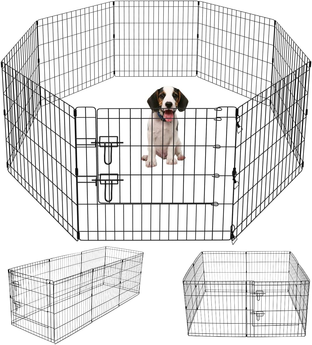 Artmeer 24"H Dog Playpen with Door & Octagonal Top Cover - 8-Panel 24"W x 24"H Playpen