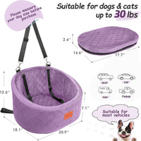 Lealchum Dog Car Seat for Small Dogs Up to 30 Lbs with 2 Safety Dog - Purple / Small - image 2