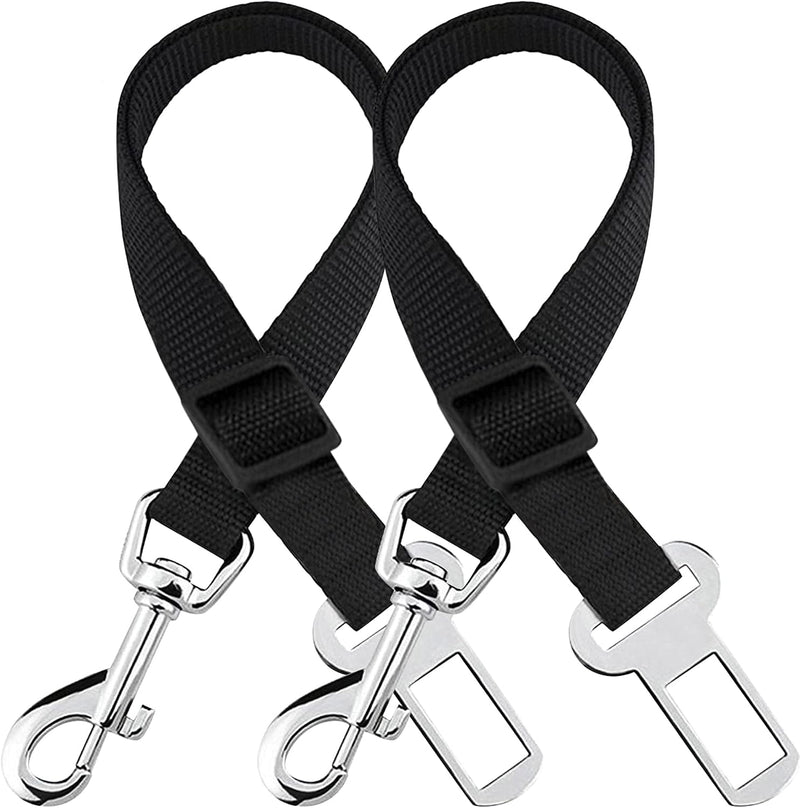 SunGrow Dog Seat Belt for Car, Adjustable Nylon Pet Seatbelt - Black - 2-Pack