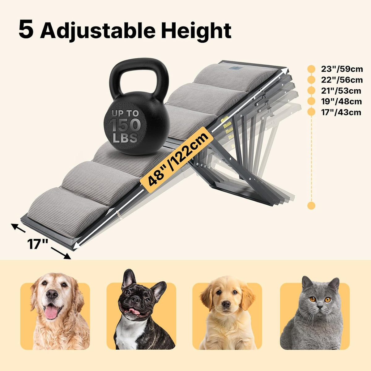 Veehoo Foldable Dog Ramp for Bed Couch Large Dogs - Gray / up to 23"H-for high bed - image 2