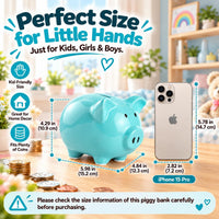 SOBEIT Piggy Bank for Kids Girls Boys, Glazed Ceramic Coin Bank - Style 1 Blue - image 4