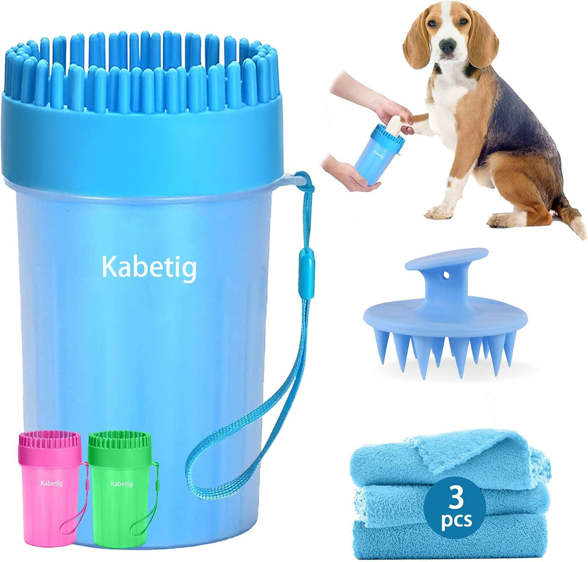 Dog Paw Cleaner Cup with Detachable Top Brush for Large & XL Dogs – Essentials for Dogs - Medium(3Towels&Brush) / Blue