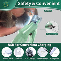 2 in 1 Dog Nail Clippers & Cat Nail Clippers Trimmers for Large Medium Small Dogs Cats Claw Trimmer Quick Sensor and Safety Guard USB Rechargeable with 2 LED Lights Dogs Nail Trimmer
