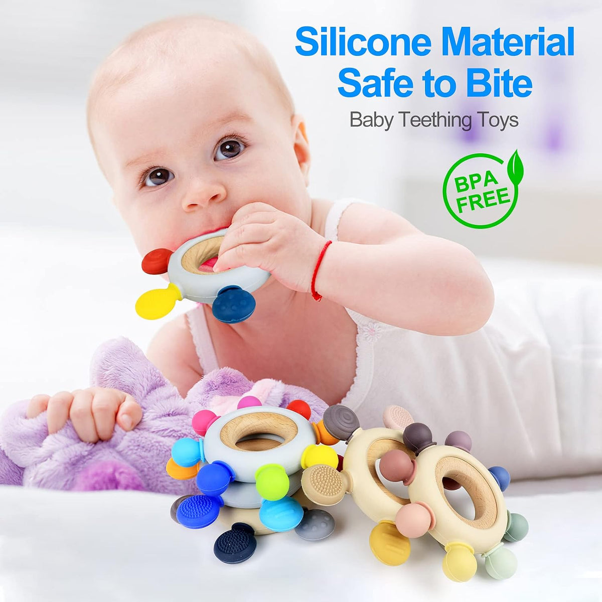 Baby Teething Toys Silicone Teethers BPA Free Silicone Rudder - Rainbow - image 2