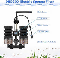 Aquarium Electric Sponge Filter with Submersible Water Pump Silence Motor for Shrimps,Bettas with Bio Ceramic Media Balls and 2 Spare Sponge,Venturi Nozzle and Rain Mode (S for 10-20 Gal)