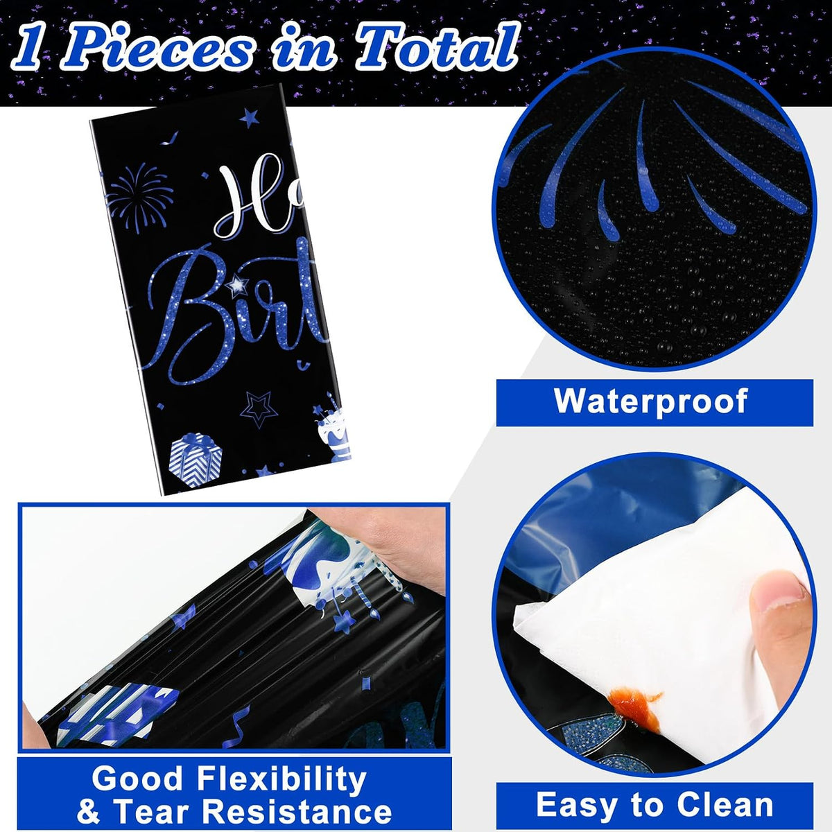 Tudomro 3 Pcs Plastic Happy Birthday Party Tablecloths - Black Blue / 6 - image 2