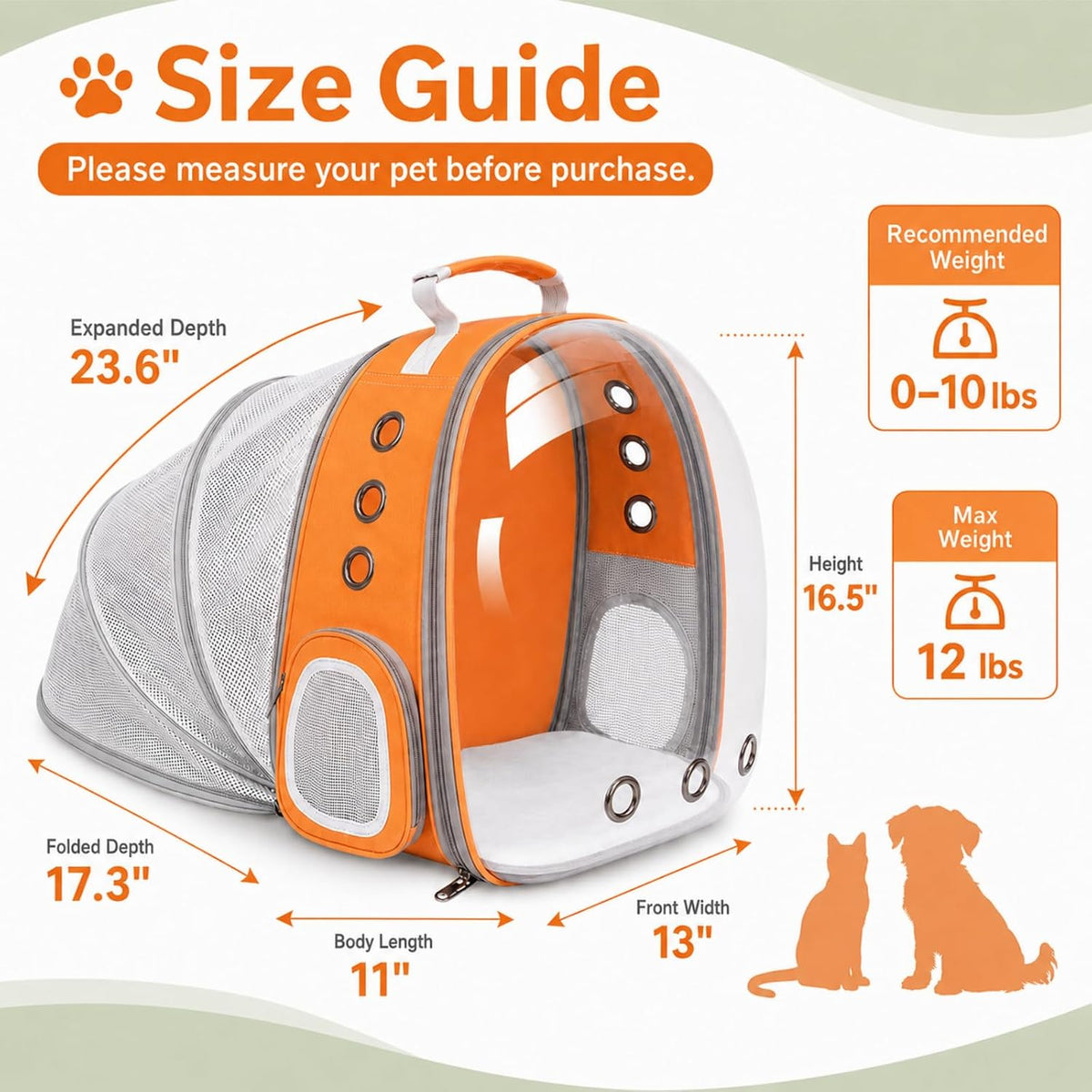 Expandable Cat Carrier Backpack with Bubble Window - Orange - image 2