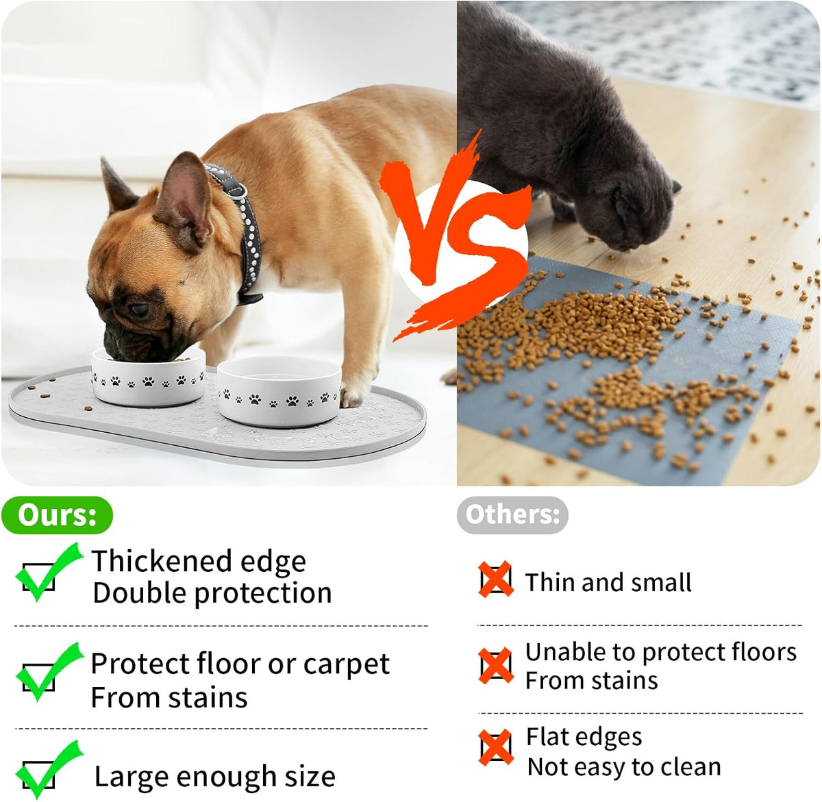 Dog Food Mat Spill-Proof Silicone Dog Bowl Mat Raised Edge Pet - Light Grey / 19"L x 12"W - image 3