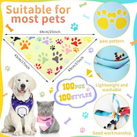 100 Pcs Paw Dog Bandanas Bulk Pet Bibs Colorful Triangle Scarf Paw Pattern Pet Bandanas for Medium Large Dogs Holiday Summer Birthday Costume Decor