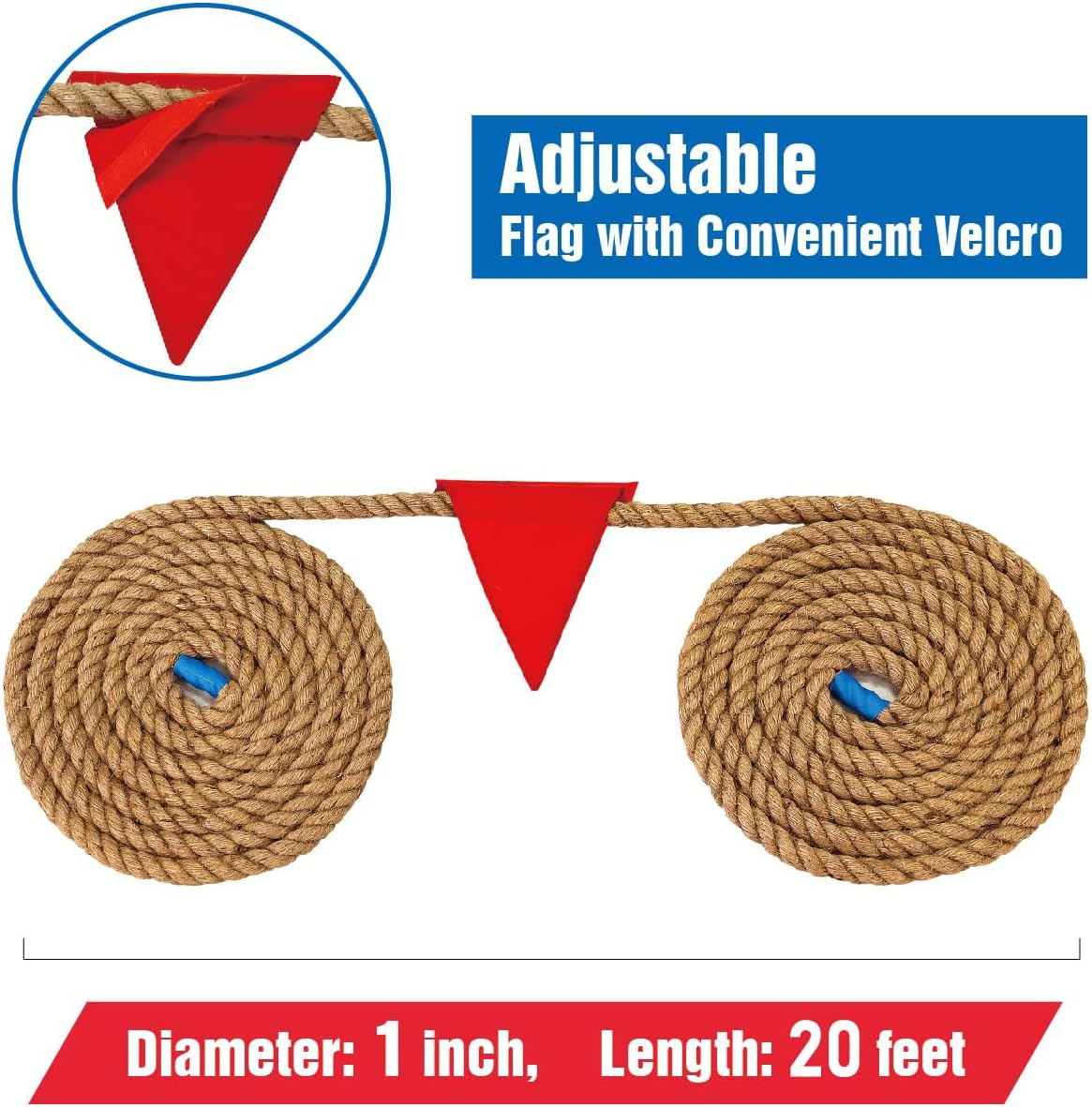 Gothink 50 ft tug of war rope for kids in natural jute with red flag and carrying bag - view 7