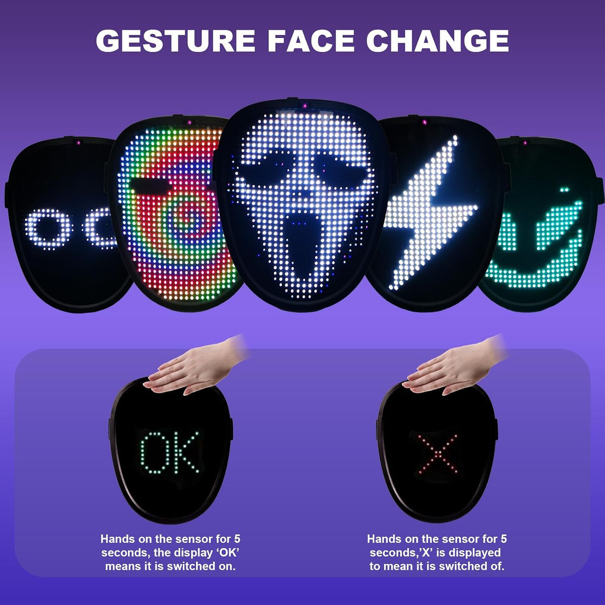 JDBMAOYE LED Light Up Mask with Gesture Sensing - Kid Led Mask - image 4