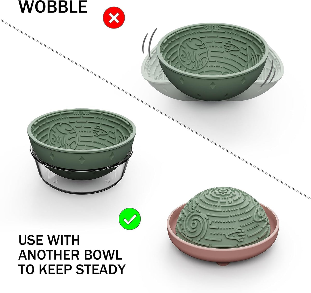 OHMO Lick Mat for Dogs&Cats, Space Pattern, Camo&Sage Green - Sage Green / 6.3"L x 6.3"W - image 2