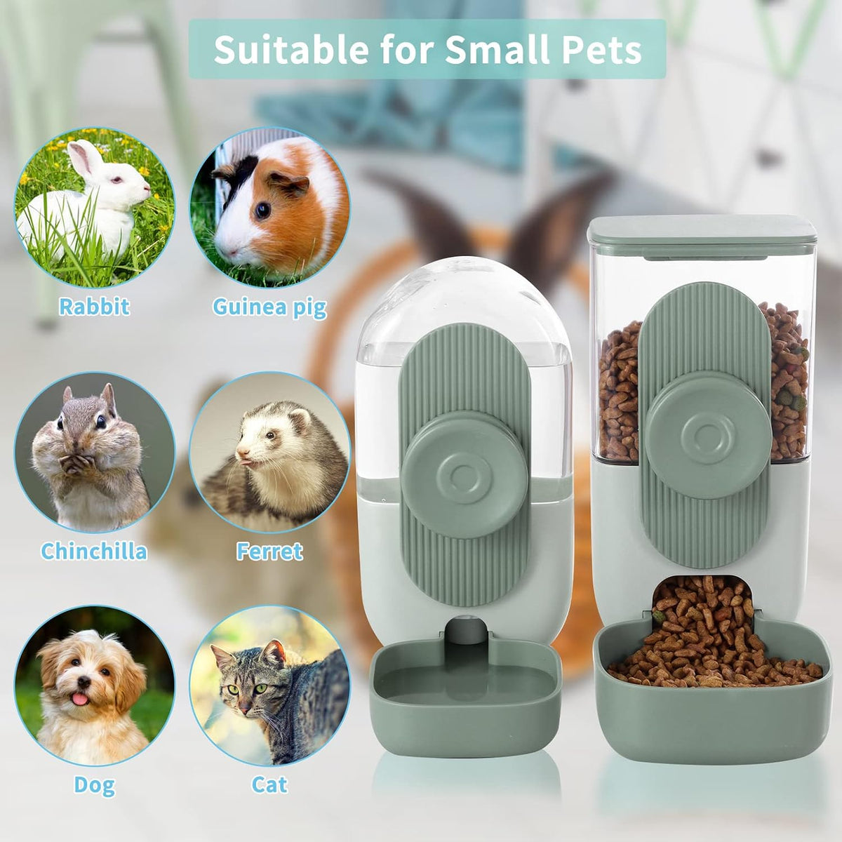 Lemtrflo Rabbit Feeder, Bunny Water Bottle Dispenser - Green - image 4