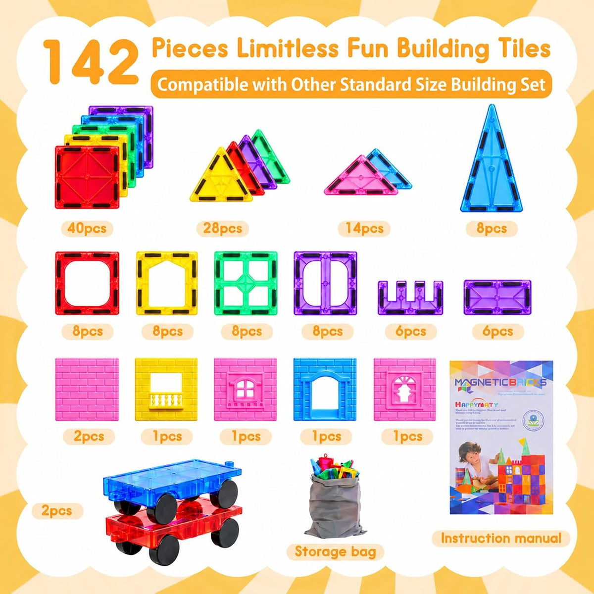 Antibacterial Magnetic Tiles - 142 PCS - image 3