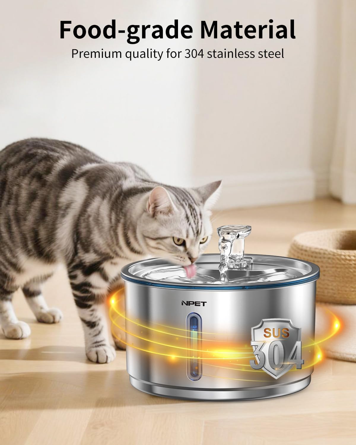 NPET Cat Water Fountain Stainless Steel 1Gal/135oz Automatic Pet - Fountain +8 Filters +8 Sponges - image 3