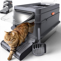 Powools Stainless Steel Enclosed Cat Litter Box - 23.6" × 15.7" x 15"