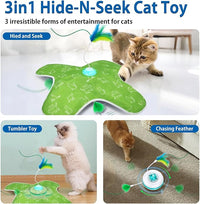 Interactive Cat Toys Rechargeable, Hide and Seek Kitten Toy with Touch Activated, Moving Concealed Feather, Tumbler Toy Design, Automatic Cat Toys for Indoor Cats to Chase and Exercise