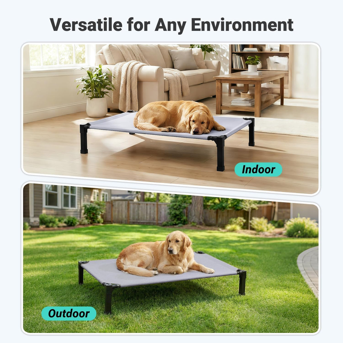 Elevated Outdoor Dog Bed, Raised Dog Bed with Steel Framed 42in – Essentials for Dogs - Grey / 42"L x 30"W x 8.5"H - image 4